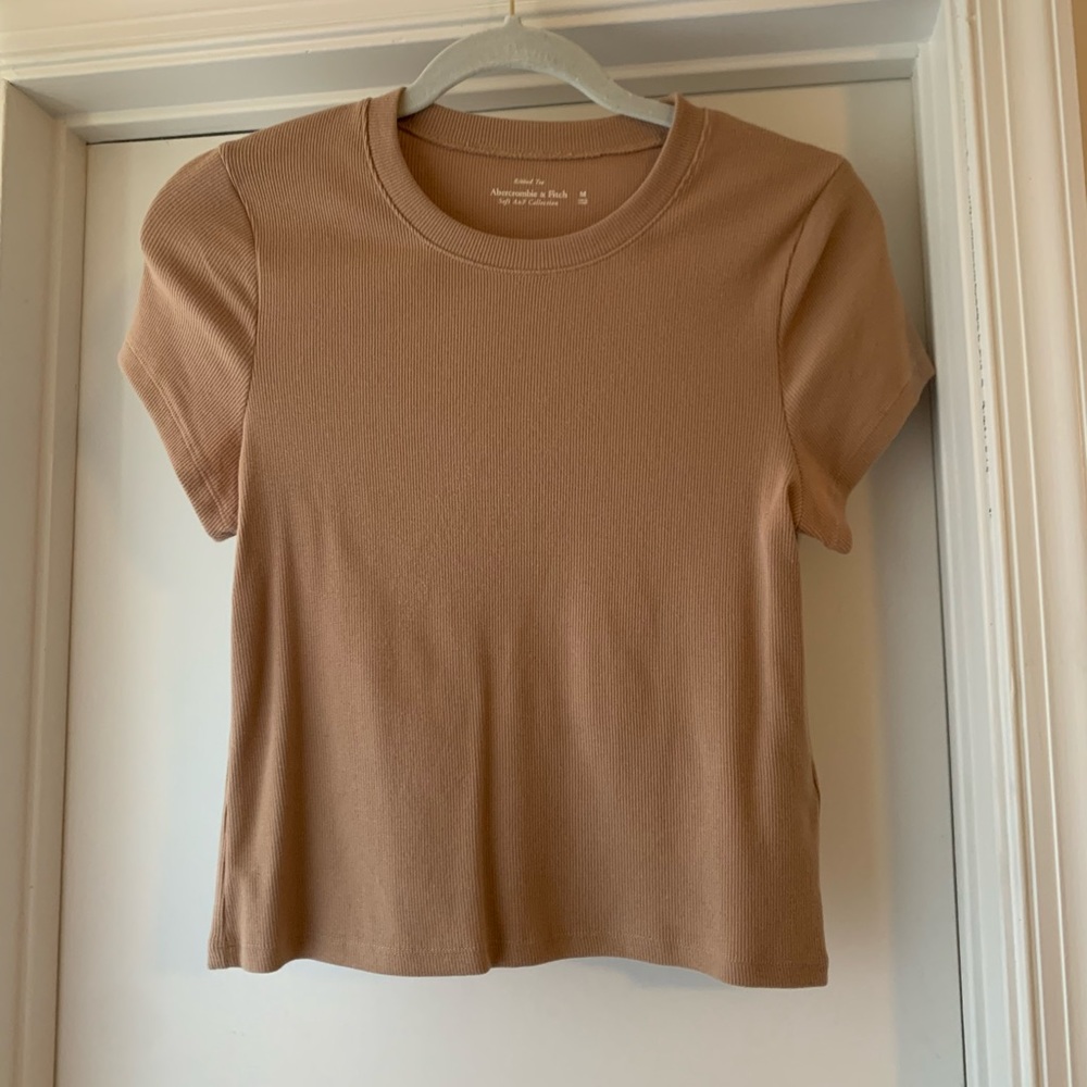 Abercrombie & Fitch Ribbed Crop Tee | size M | tan | NWOT